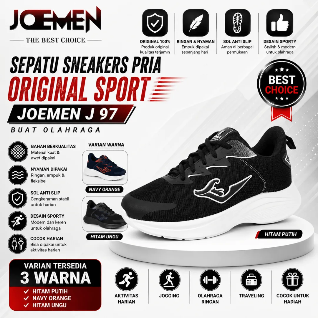 [JOEMEN] Sepatu Sneakers Olahraga Pria Original Nylon Mesh Ringan Empuk Anti Slip Casual Harian Joemen J97